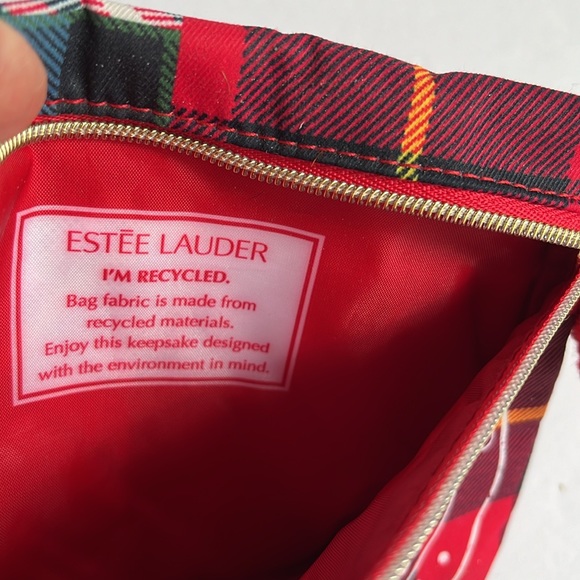 Estee Lauder Makeup Bag Plaid with Pompom Pouch NWOT - Picture 6 of 8